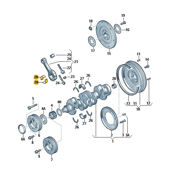 Podgląd obrazka: Panewka stopy korbowodu żółty (nr katalogowy: 06D105701KGLB)