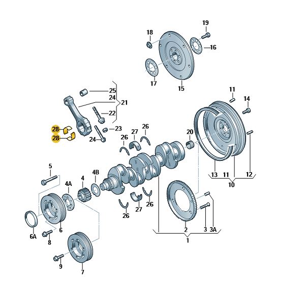Podgląd obrazka: Panewka stopy korbowodu żółty (nr katalogowy: 06D105701LGLB)