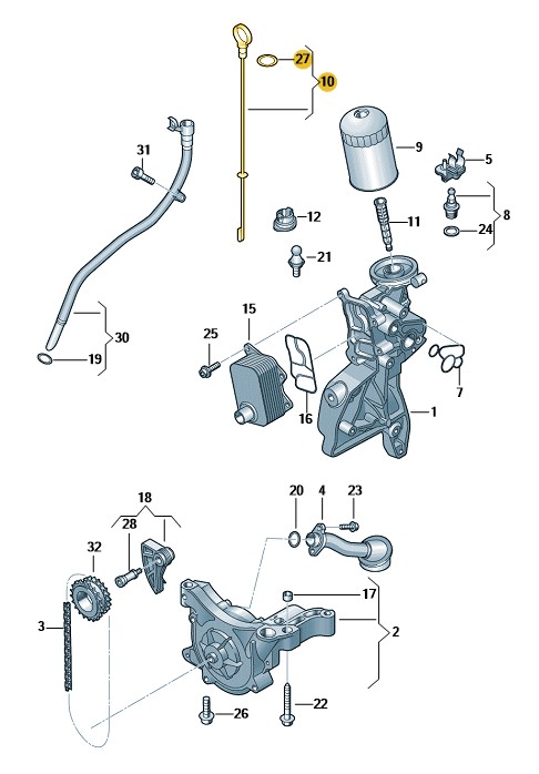 Podgląd obrazka: Bagnet (miarka poziomu oleju) (nr katalogowy: 06J115611L)