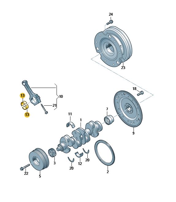 Podgląd obrazka: Panewka stopy korbowodu żółty (nr katalogowy: 06K105701JGLB)