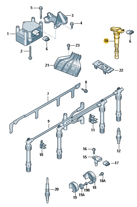 Podgląd obrazka: cewka zapłonowa z nasadk. świec zapł. (nr katalogowy: 07K905715G)
