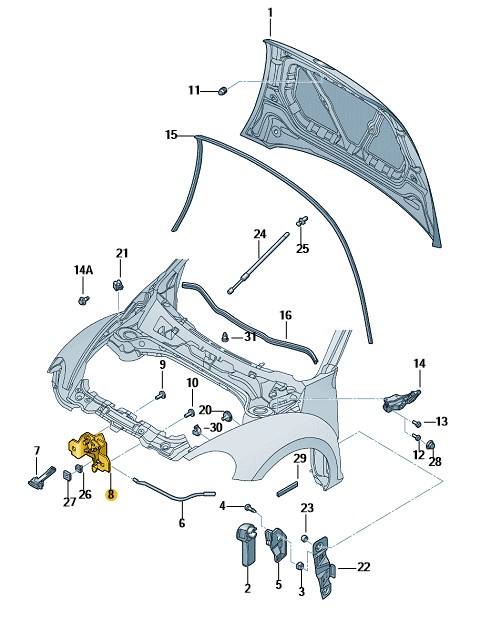 Podgląd obrazka: Zamek maski - część dolna (nr katalogowy: 1C0823509AE)