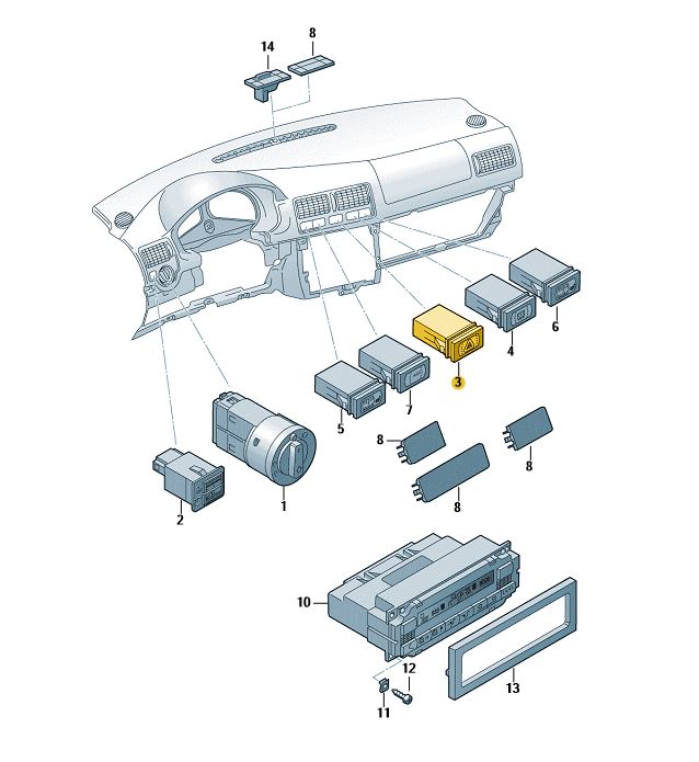Podgląd obrazka: Włącznik świateł awaryjnych z przekaźnik (nr katalogowy: 1J0953235J01C)