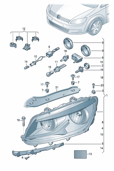 Podgląd obrazka: Zestaw naprawczy obudowy reflektora (nr katalogowy: 1T0998225C)