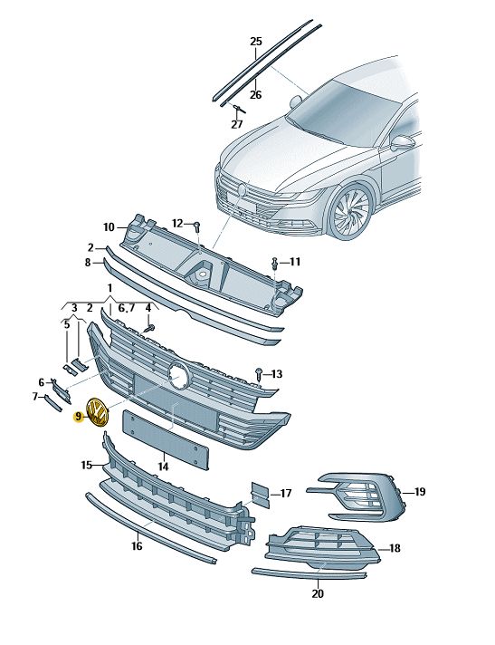 Podgląd obrazka: Znaczek vw czarny/chrom błyszczący (nr katalogowy: 3G0853601AJZA)