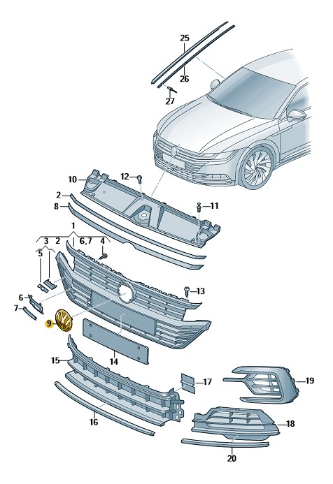Podgląd obrazka: Znaczek vw czarny/chrom błyszczący (nr katalogowy: 3G0853601BDPJ)