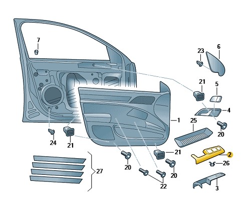 Podgląd obrazka: Obudowa uchwytu - część górna czerń saty (nr katalogowy: 3T1867157B9B9)