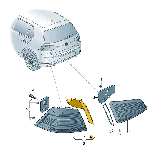 Podgląd obrazka: Osłona tylnego światła (nr katalogowy: 5G0945311B)
