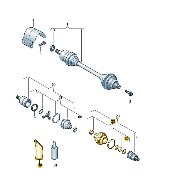 Podgląd obrazka: Osłona przegubu z elementami montażowymi (nr katalogowy: 6R0498203)