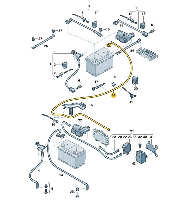 Podgląd obrazka: Wiązka przewodów do akum.+ (nr katalogowy: 7C0971228J)