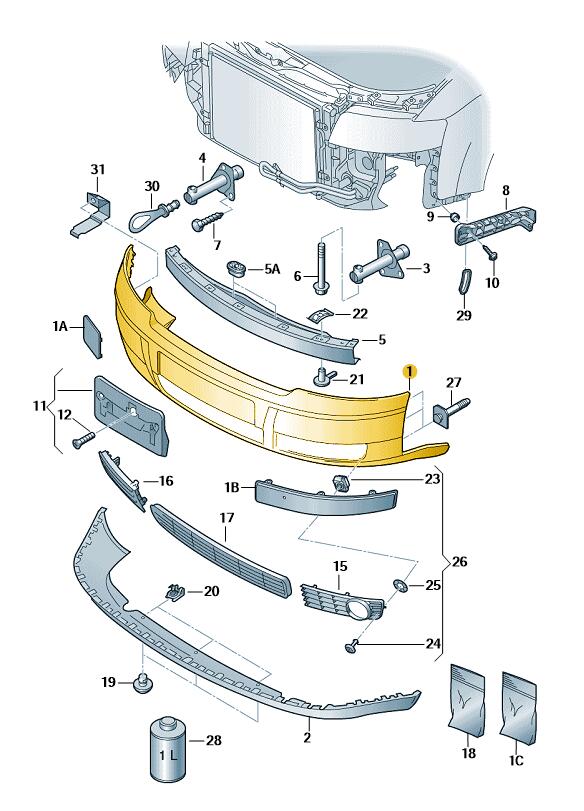 Podgląd obrazka: Poszycie zderzaka gruntowany (nr katalogowy: 8E0807103FGRU)