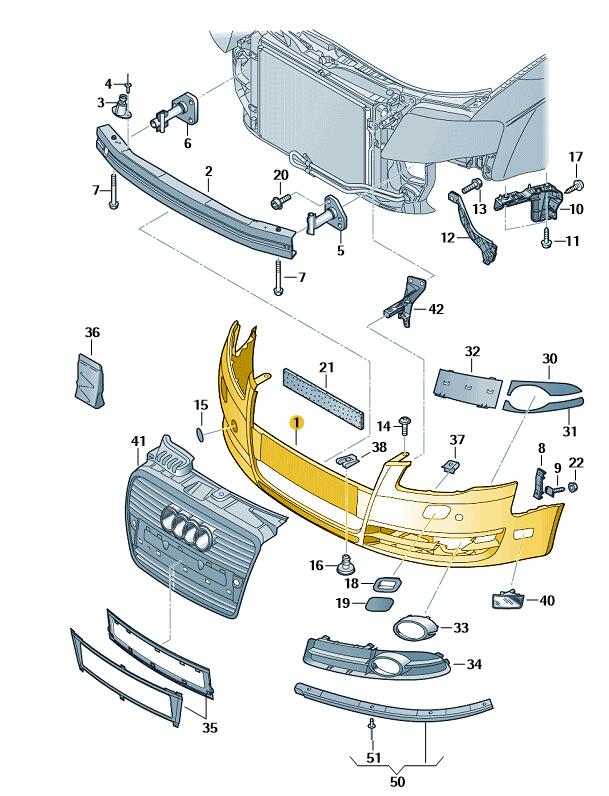 Podgląd obrazka: Poszycie zderzaka gruntowany (nr katalogowy: 8E0807105AGRU)
