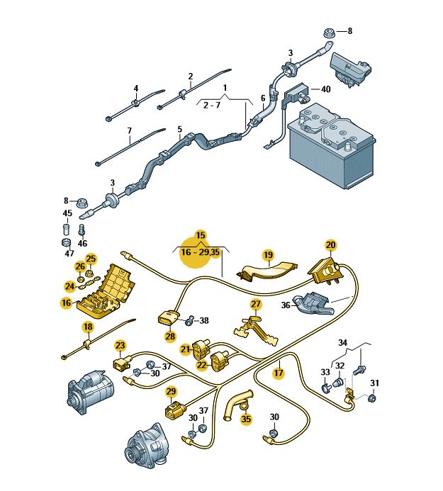 Podgląd obrazka: Wiązka przewodów rozrusznika i alternato (nr katalogowy: 8K0971228G)