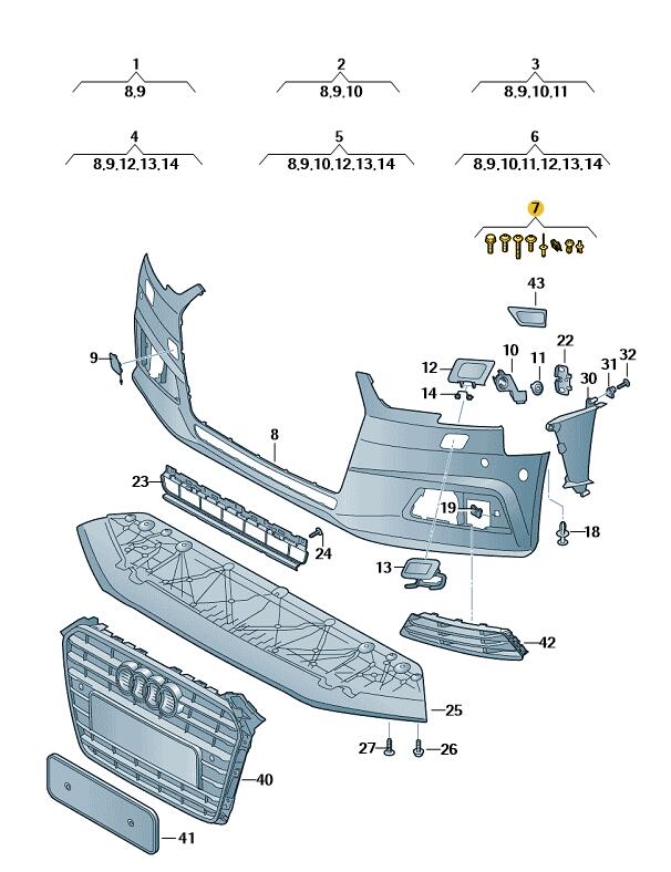 Podgląd obrazka: 1 zestaw elementów mocujących do zderzak (nr katalogowy: 8W0098623A)