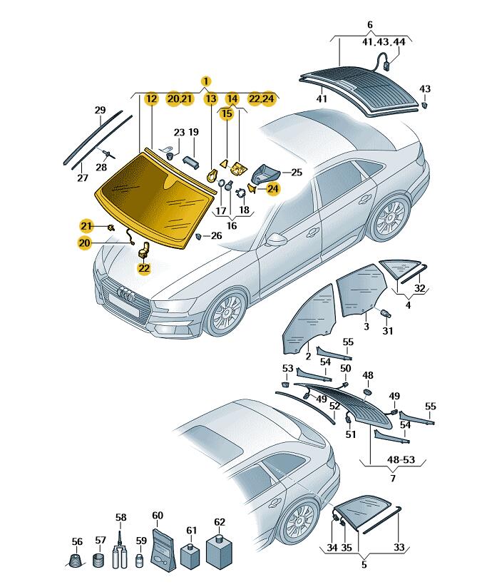 Podgląd obrazka: Szyba czołowa (warstwowa) bez obróbki ws (nr katalogowy: 8W0845099ADNVB)