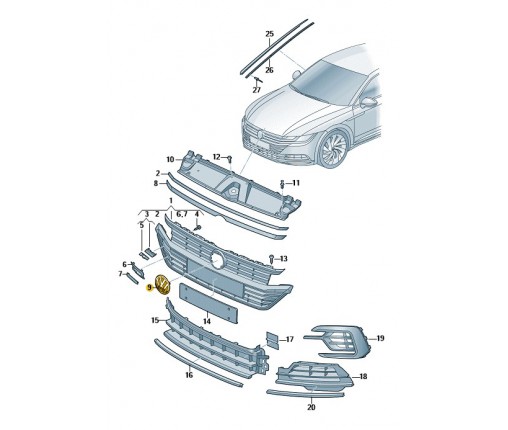 Znaczek vw czarny/chrom błyszczący (nr katalogowy: 3G0853601BDPJ)