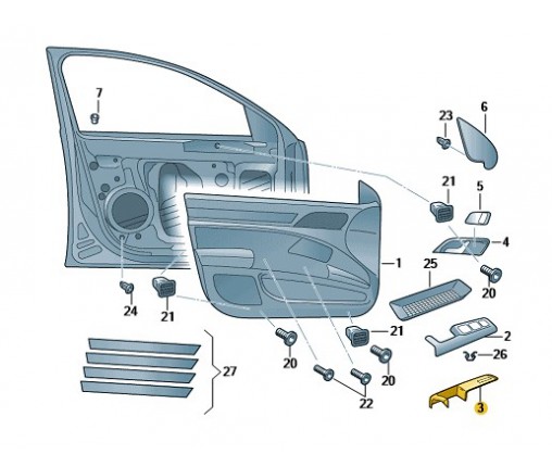 Obudowa uchwytu - część górna czerń saty (nr katalogowy: 3T1867158B9B9)