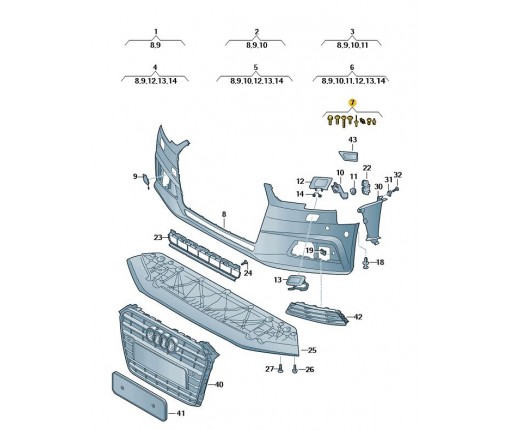 1 zestaw elementów mocujących do zderzak (nr katalogowy: 8W0098623A)